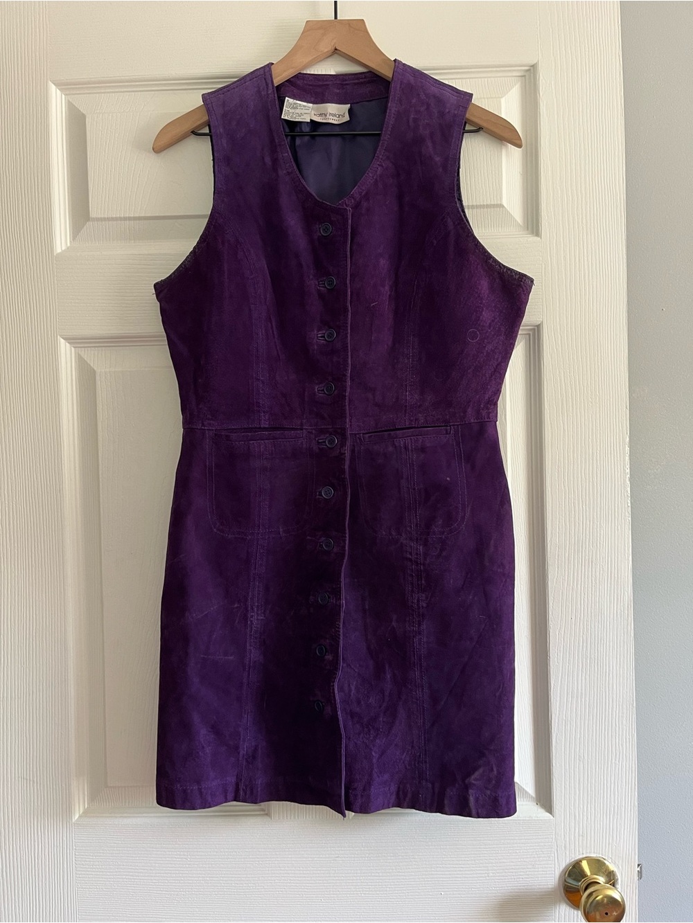 Vintage Button-Front Purple Suede Dress
